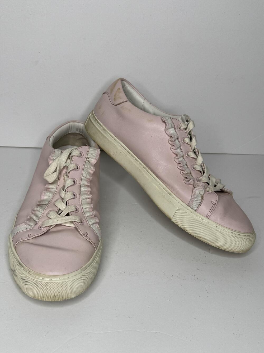 Tory Sport Sneaker Shoes Womens Size 10 Pink Leather Ruffle Lace Up Casual